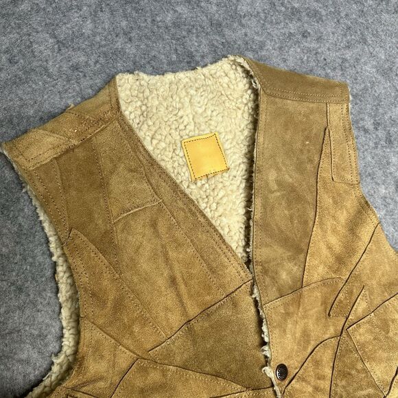 RARE VTG 70s-80s Matterhorn Sheep and Leather shearling button up vest mens L - Picture 2 of 5